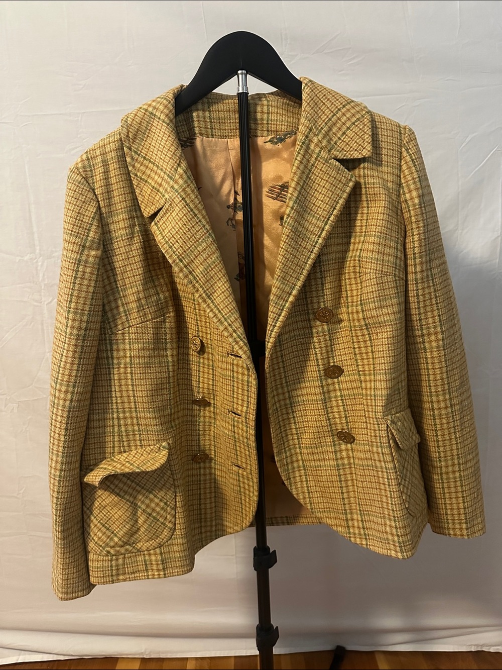 Women’s Yellow Plaid Double-Breasted Blazer Jacket